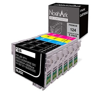 noahark 6 packs t124 remanufactured ink cartridge replacement for epson 124 use for epson stylus nx125 nx127 nx130 nx230 nx330 nx420 nx430 workforce 320 323 325 435 (3 black 1 cyan 1 magenta 1 yellow)