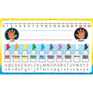 really good stuff 24pk primary self-adhesive vinyl on-the-go reference nameplate with a left and right directions, an alphabet, colors, number line