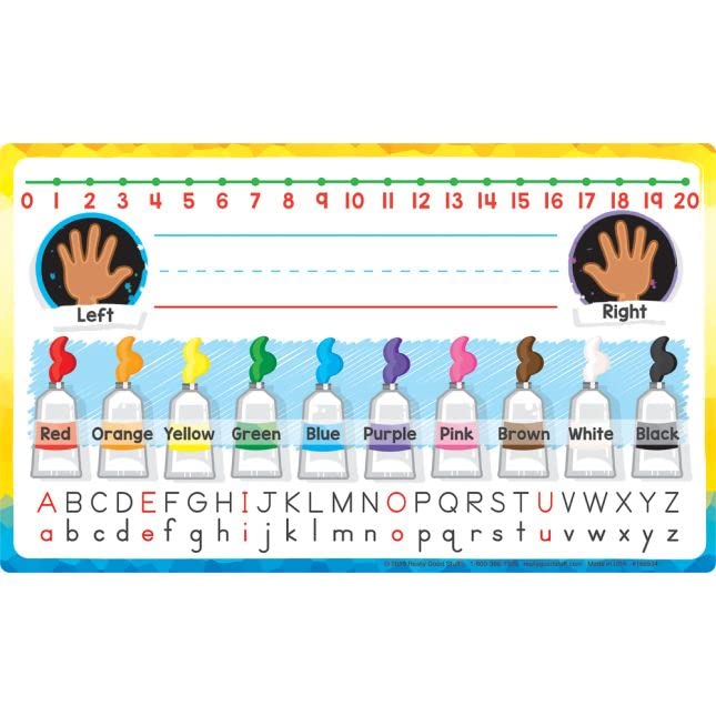 Really Good Stuff 24PK Primary Self-Adhesive Vinyl On-The-Go Reference Nameplate with a Left and Right Directions, an Alphabet, Colors, Number Line