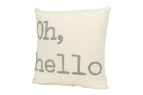 Creative Co-Op Oh, Hello Embroidered Square Cotton Pillow, Grey