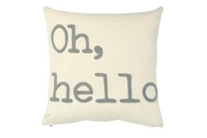 creative co-op oh, hello embroidered square cotton pillow, grey