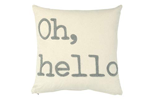 Creative Co-Op Oh, Hello Embroidered Square Cotton Pillow, Grey