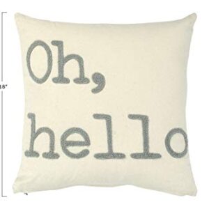 Creative Co-Op Oh, Hello Embroidered Square Cotton Pillow, Grey