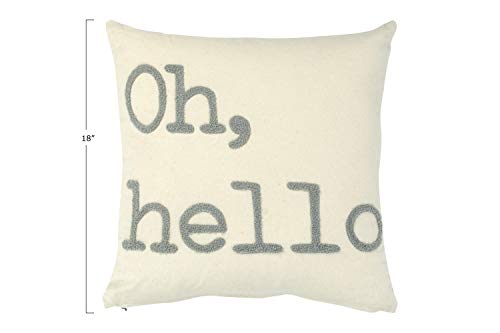 Creative Co-Op Oh, Hello Embroidered Square Cotton Pillow, Grey