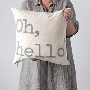 Creative Co-Op Oh, Hello Embroidered Square Cotton Pillow, Grey