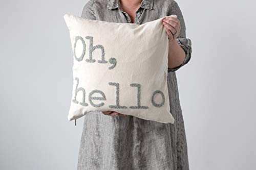 Creative Co-Op Oh, Hello Embroidered Square Cotton Pillow, Grey