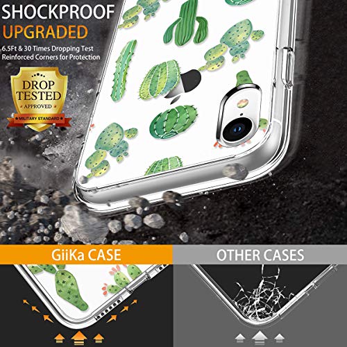 GiiKa iPhone XR Case with Screen Protector, Clear Heavy Duty Protective Case Floral Girls Women Shockproof Hard PC Back Case with Slim TPU Bumper Cover Phone Case for iPhone XR, Green Cactus