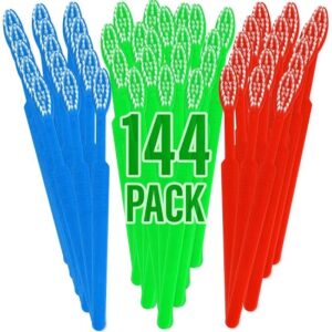 144 bulk toothbrushes individually wrapped disposable toothbrushes soft bristles verity of fun colors perfect for travel, giveaways, hotels,