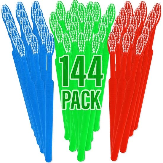 144 Bulk Toothbrushes Individually Wrapped Disposable Toothbrushes Soft Bristles Verity of Fun Colors Perfect for Travel, Giveaways, Hotels,