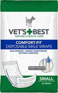 vet’s best comfort fit disposable male dog diapers | absorbent male wraps with leak proof fit | small, 30count