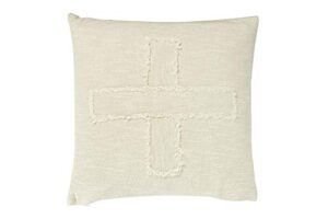 creative co-op df2389 square cotton mudcloth fringed x pattern pillow, off-white