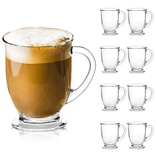 QAPPDA Glass Mugs, Clear Coffee Mugs With Handle 15 oz,Tea Mugs 450ml,Beer Glasses With Handle,Glass Cup Drinkware For Beverage,Juice,Latte Cups Cappuccino Mugs Beer Mug Water Cups Sets of 8 KTZB107…