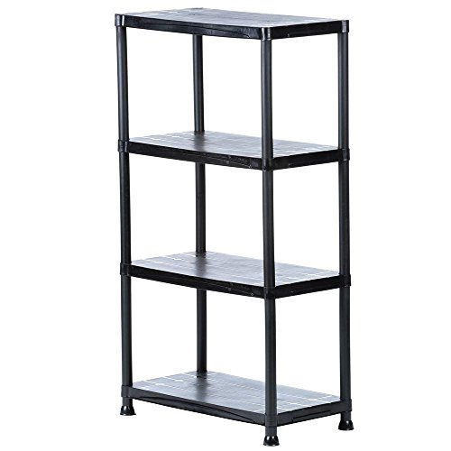 Black Plastic Shelf 4 Shelves 15 inches D x 28 inches W x 52 inches H - Storage Shelves - Storage Rack - Plastic Shelving Unit - Kitchen Shelves.