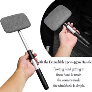 STEVE YIWU Windshield Window Cleaner Tool, Car Window Cleaner 180°Rotating Car Cleaning Brush Retractable Handle,2 Washable Microfiber Cover with Free 1Pc Green Car Crevice Brush Nice Gift