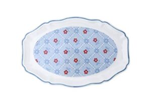 creative co-op 15.25" floral stoneware blue scalloped rim platter