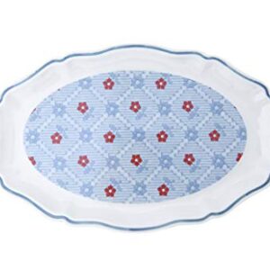 Creative Co-Op 15.25" Floral Stoneware Blue Scalloped Rim Platter