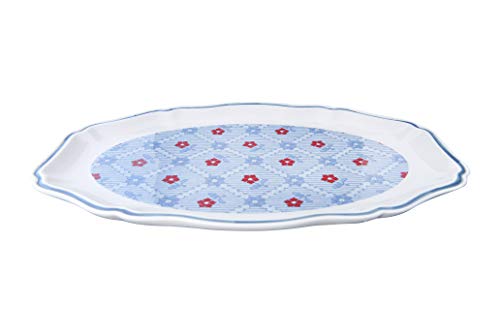 Creative Co-Op 15.25" Floral Stoneware Blue Scalloped Rim Platter