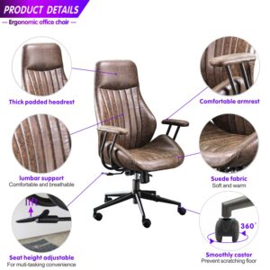 ovios Ergonomic Office Chair,Modern Computer Desk Chair,high Back Suede Fabric Desk Chair with Lumbar Support for Executive or Home Office (Dark Coffee)