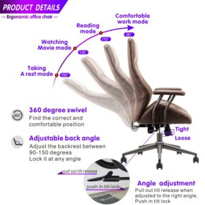 ovios Ergonomic Office Chair,Modern Computer Desk Chair,high Back Suede Fabric Desk Chair with Lumbar Support for Executive or Home Office (Dark Coffee)