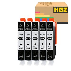 hgz compatible 564xl ink cartridges replaccement for hp 564xl 564 xl photo black used for photosmart 5520 6510 6520 7510 7520 7515 c6380 c310 (5 small black)