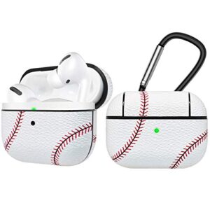 tekcoo airpods pro case, [front led visible] airpods accessories cover compatible with apple airpods pro 2019 protective pc plastic inner + pu vegan leather pattern skin & keychain [baseball]