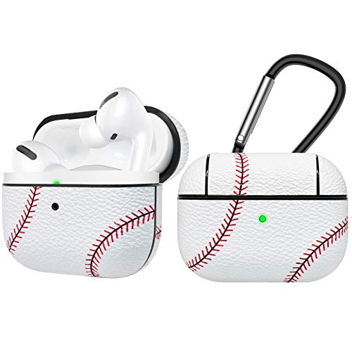 Tekcoo AirPods Pro Case, [Front LED Visible] AirPods Accessories Cover Compatible with Apple Airpods Pro 2019 Protective PC Plastic Inner + PU Vegan Leather Pattern Skin & Keychain [Baseball]