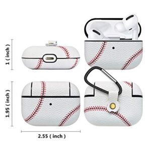 Tekcoo AirPods Pro Case, [Front LED Visible] AirPods Accessories Cover Compatible with Apple Airpods Pro 2019 Protective PC Plastic Inner + PU Vegan Leather Pattern Skin & Keychain [Baseball]