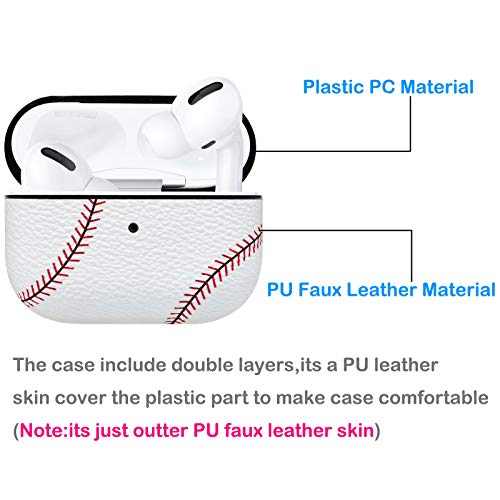 Tekcoo AirPods Pro Case, [Front LED Visible] AirPods Accessories Cover Compatible with Apple Airpods Pro 2019 Protective PC Plastic Inner + PU Vegan Leather Pattern Skin & Keychain [Baseball]