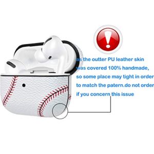 Tekcoo AirPods Pro Case, [Front LED Visible] AirPods Accessories Cover Compatible with Apple Airpods Pro 2019 Protective PC Plastic Inner + PU Vegan Leather Pattern Skin & Keychain [Baseball]