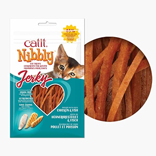 Catit Nibbly Jerky Cat Treats, Chicken & Fish Recipe - Grain-Free Cat Treat White 1.06 Ounce (Pack of 1)