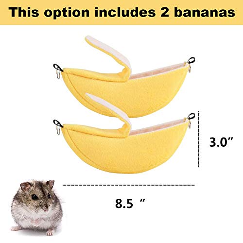 Amakunft 2 Packs of Banana Hamster Hammock, Yellow Hamster Bed for Cage, Cute Syrian Hamster Hammock, Soft Dwarf Hamster Bed for Sugar Glider/Mouse/Rat/Squirrel