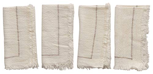 Creative Co-Op 18" Square Cotton Woven Stitch Accent & Fringe (Set of 4) Napkins, White, 4 Count