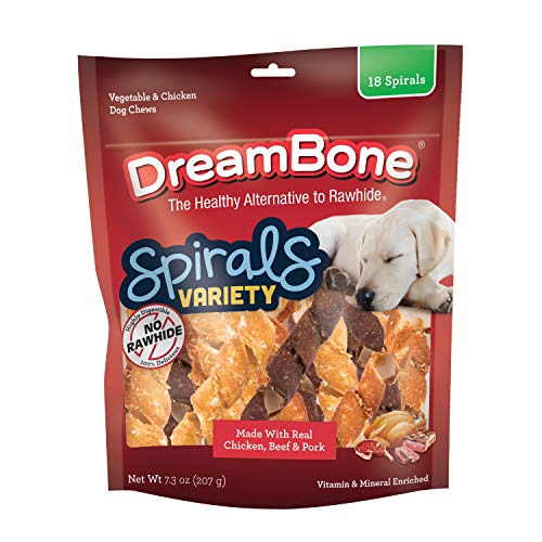 DreamBone Spirals Variety Pack, No-Rawhide Chews For Dogs, 18 Spiral, 18-count (DBS-00345)