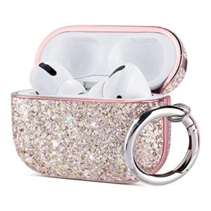 ulak compatible with airpods pro case, glitter airpods pro 1st generation case for women girls bling sparkle leather shockproof protective ipods pro cover with keychain for airpod pro 2019, pink