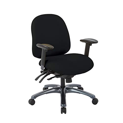 Office Star 8500 Series Multi-Function Ergonomic Executive Office Chair with Seat Slider and Titanium Finish Base, Mid-Back, Dillon Black Fabric