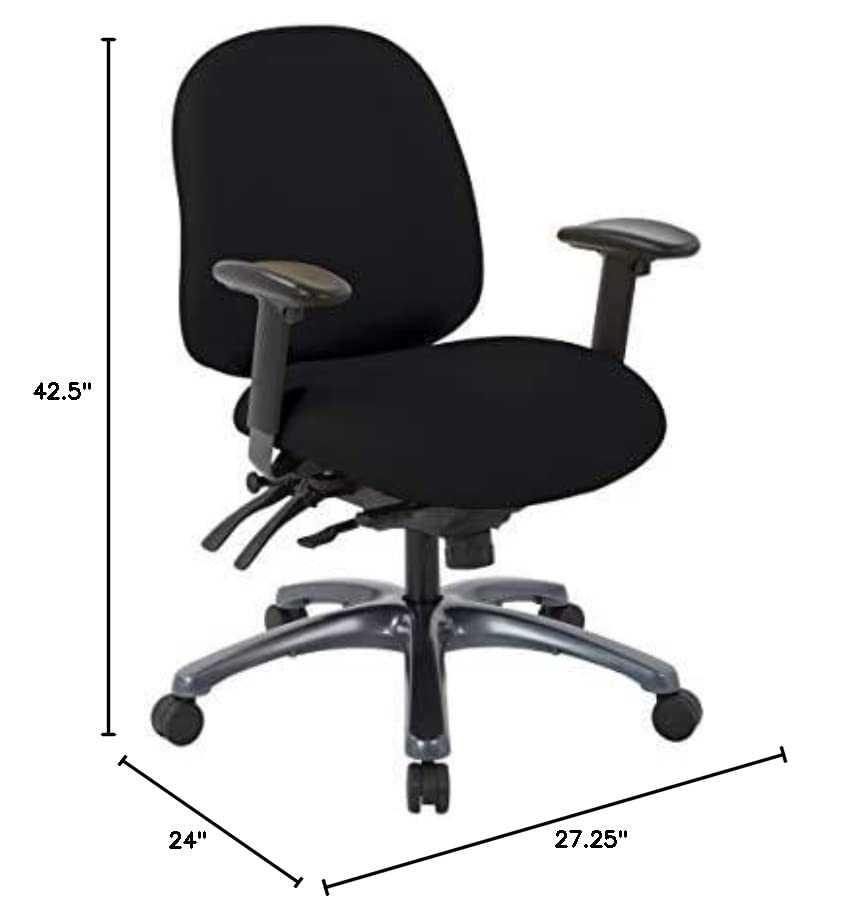 Office Star 8500 Series Multi-Function Ergonomic Executive Office Chair with Seat Slider and Titanium Finish Base, Mid-Back, Dillon Black Fabric