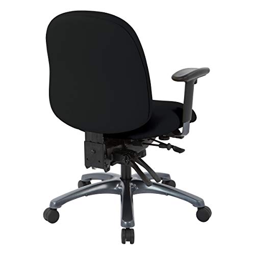 Office Star 8500 Series Multi-Function Ergonomic Executive Office Chair with Seat Slider and Titanium Finish Base, Mid-Back, Dillon Black Fabric