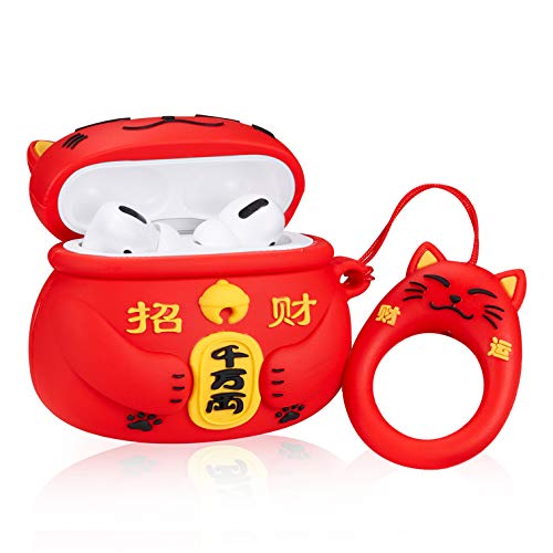 Coralogo Case for Airpods Pro 2019/Pro 2 Gen 2022 Cute,3D Animal Character Silicone Cartoon Airpod Skin Funny Fun Cool Keychain Design Kids Teens Girls Boys Cover Cases Air pods Pro (Red Lucky Cat)