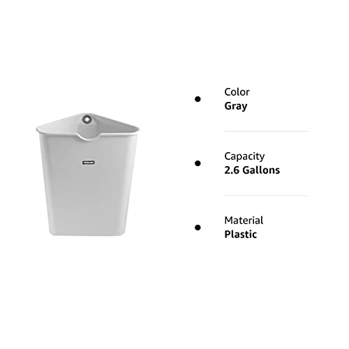 Triangle Space-Saving Trash Can for Corner, 2.6 Gallon Durable Plastic Garbage Bin for Kitchen, Bathroom, RV, Coffee Bar, Small Grey Triangular Container, Slim Open Top Wastebasket for Narrow Spaces