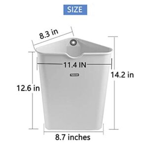 Triangle Space-Saving Trash Can for Corner, 2.6 Gallon Durable Plastic Garbage Bin for Kitchen, Bathroom, RV, Coffee Bar, Small Grey Triangular Container, Slim Open Top Wastebasket for Narrow Spaces