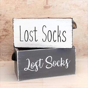 lost socks basket - farmhouse laundry room decor - lost sock wood crate - laundry room storage and organization