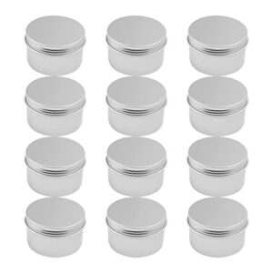 othmro 12pcs 2.7oz metal round tins aluminum tin cans containers with screw lid, 68 * 42mm(dxh) silver tin cans for salve, spices, lip balm, tea or candies 120ml