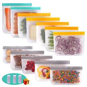 Reusable Storage Bags - 12 Pack Food Storage Bags(5 Ziplock Lunch Bags + 5 Reusable Snack Bags + 2 Leakproof Reusable Gallon Bags) BPA Free Freezer Ziplock Lunch Bags Leakproof Reusable Sandwich Bags