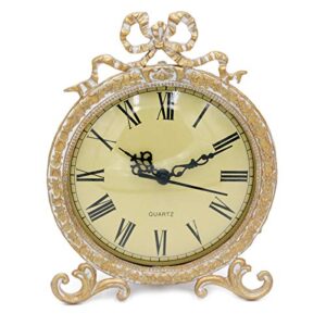 funly mee vintage pewter table clock with antique golden bow（plexiglass shell）