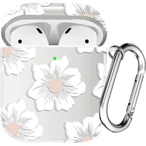 maxjoy for airpod case flower with keychain clear floral airpod pro case cover for girls hard pc skin shockproof cute case for apple airpods 2&1charging case [front led visible]