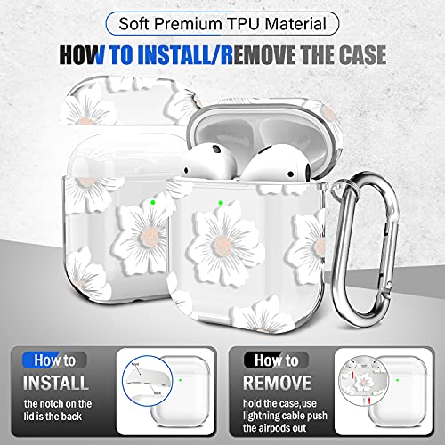 Maxjoy for Airpod Case Flower with Keychain Clear Floral Airpod Pro Case Cover for Girls Hard PC Skin Shockproof Cute Case for Apple Airpods 2&1Charging Case [Front LED Visible]