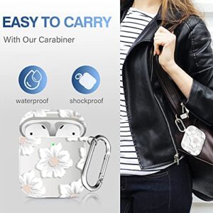 Maxjoy for Airpod Case Flower with Keychain Clear Floral Airpod Pro Case Cover for Girls Hard PC Skin Shockproof Cute Case for Apple Airpods 2&1Charging Case [Front LED Visible]