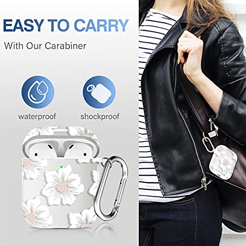 Maxjoy for Airpod Case Flower with Keychain Clear Floral Airpod Pro Case Cover for Girls Hard PC Skin Shockproof Cute Case for Apple Airpods 2&1Charging Case [Front LED Visible]