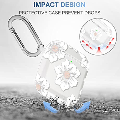 Maxjoy for Airpod Case Flower with Keychain Clear Floral Airpod Pro Case Cover for Girls Hard PC Skin Shockproof Cute Case for Apple Airpods 2&1Charging Case [Front LED Visible]