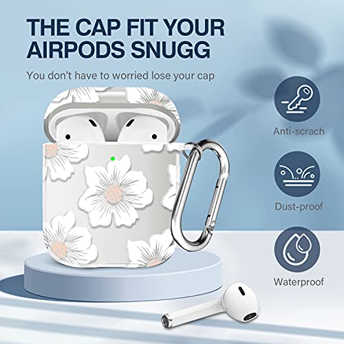 Maxjoy for Airpod Case Flower with Keychain Clear Floral Airpod Pro Case Cover for Girls Hard PC Skin Shockproof Cute Case for Apple Airpods 2&1Charging Case [Front LED Visible]